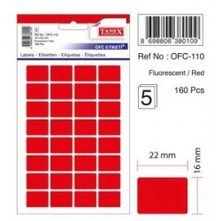 Etichete autoadezive color, 16 x 22 mm, 320 buc/set, Tanex - rosu fluorescent
