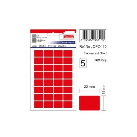 Etichete autoadezive color, 16 x 22 mm, 320 buc/set, Tanex - rosu fluorescent