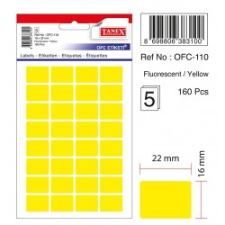 Etichete autoadezive color, 16 x 22 mm, 320 buc/set, Tanex - galben fluorescent