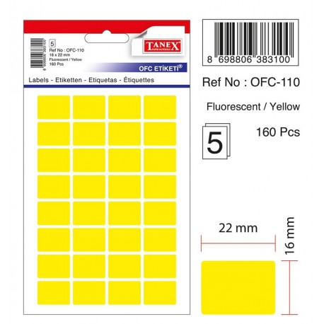 Etichete autoadezive color, 16 x 22 mm, 320 buc/set, Tanex - galben fluorescent