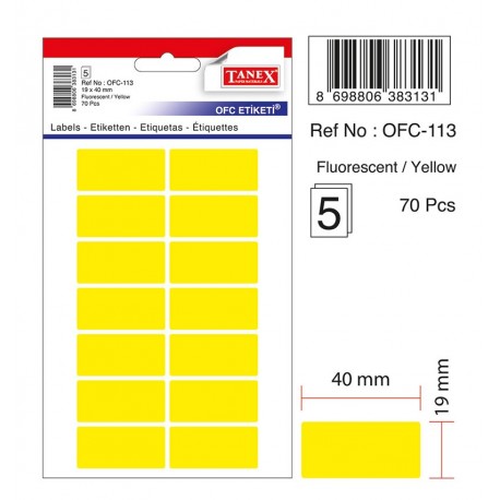 Etichete autoadezive color, 19 x 40 mm, 140 buc/set, Tanex - galben fluorescent