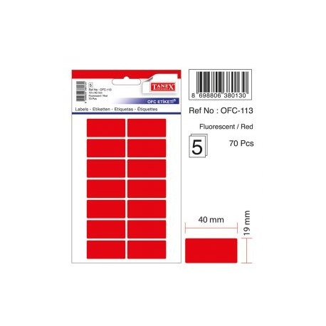 Etichete autoadezive color, 19 x 40 mm, 140 buc/set, Tanex - rosu fluorescent