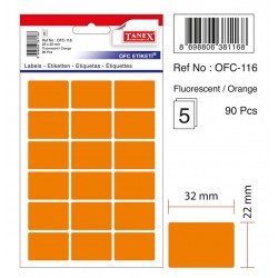 Etichete autoadezive color, 22 x 32 mm, 180 buc/set, Tanex - orange fluorescent