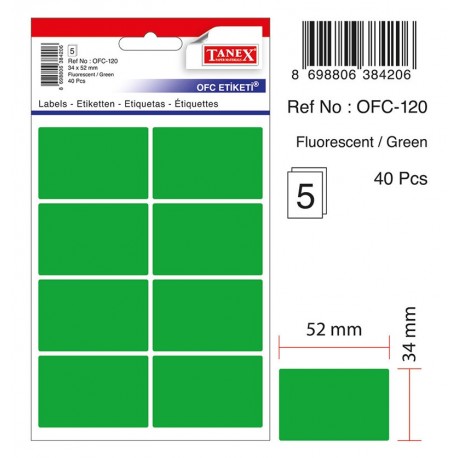 Etichete autoadezive color, 34 x 52 mm, 80 buc/set, Tanex - verde fluorescent