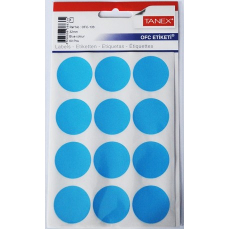 Etichete autoadezive color, D32 mm, 120 buc/set, Tanex - albastru