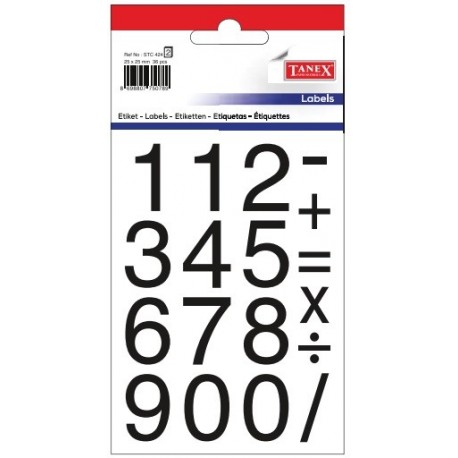 Etichete cu cifre + semne matematice, 25 x 25 mm, 36buc/set, TANEX