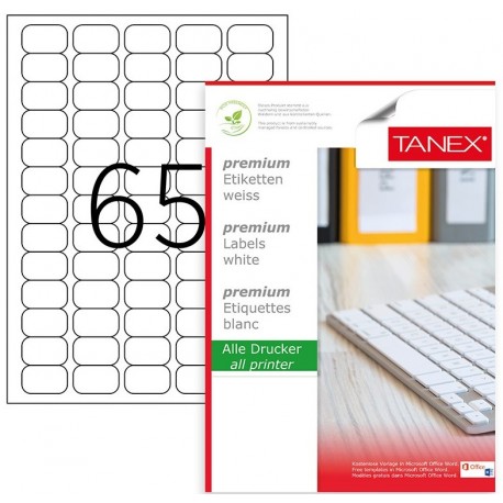 Etichete transparente autoadezive, 65/A4, 38.1 x 21.2mm, 25 coli/top, TANEX - colturi rotunjite