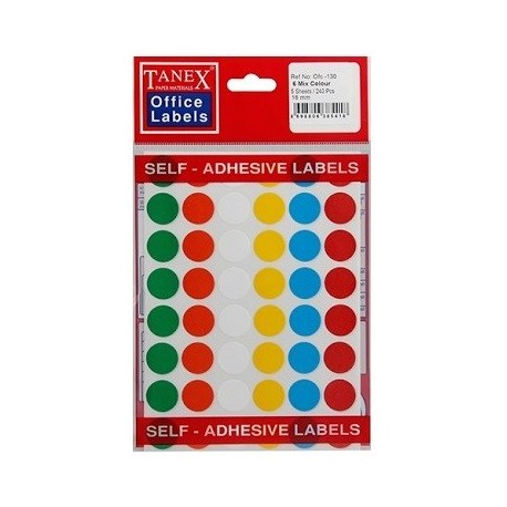 Etichete autoadezive color mix, D16 mm, 240 buc/set, TANEX - culori asortate