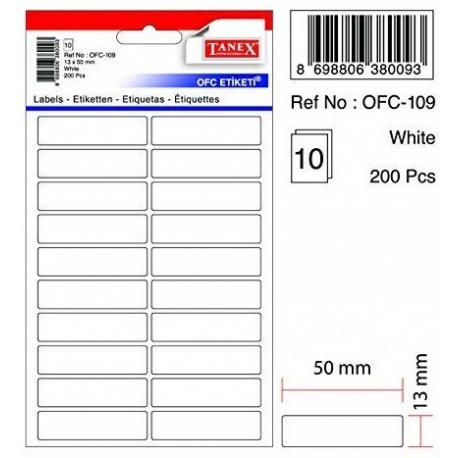 Etichete autoadezive albe, 13 x 50 mm, 200 buc/set, Tanex