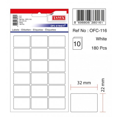 Etichete autoadezive albe, 22 x 32 mm, 180 buc/set, Tanex