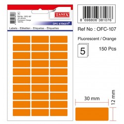 Etichete autoadezive color, 12 x 30 mm, 150 buc/set, TANEX - orange fluorescent