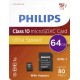 Card memorie Micro SDXC, cu adaptor SD, clasa 10, PHILIPS - 64GB