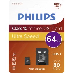 Card memorie Micro SDXC, cu adaptor SD, clasa 10, PHILIPS - 64GB