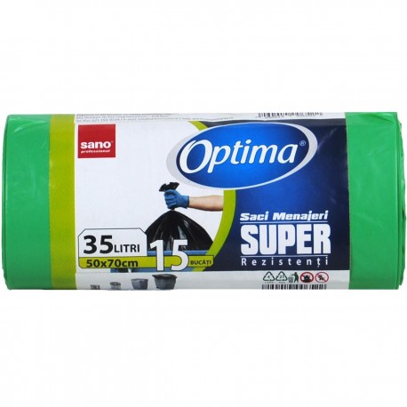 Saci menaj 35L, 15buc/rola, SANO Optima - verzi