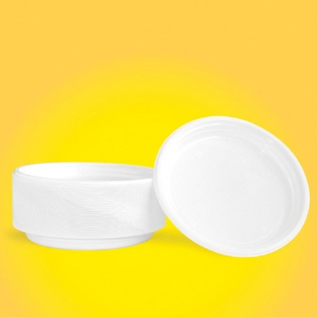 Farfurii din plastic, D-22cm, 100buc/set, Office Products - albe