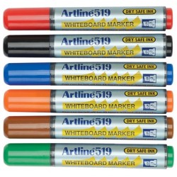 Marker pentru tabla de scris ARTLINE 519 - Dry safe ink, varf rotund 5.0mm, 6 culori/set