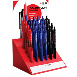 Display pixuri PENAC X-Beam, rubber grip, clema plastic, 0.7mm, 24 buc/display - culori asortate