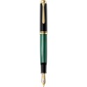 STILOU SOUVERAN M1000 F,PENITA AUR18K,ACCESORII PLACATE CU AUR,CORP NEGRU-VERDE