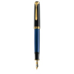 STILOU SOUVERAN M800 F PENITA AUR 18K,ACCESORII PLACATE CU AUR,CORP NEGRU-ALBASTRU