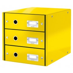 Cabinet cu sertare Leitz WOW Click & Store, 3 sertare, carton laminat, A4, galben