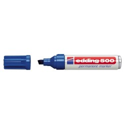 Marker permanent Edding 500, negru, corp aluminiu, varf retezat, 2-7 mm, albastru