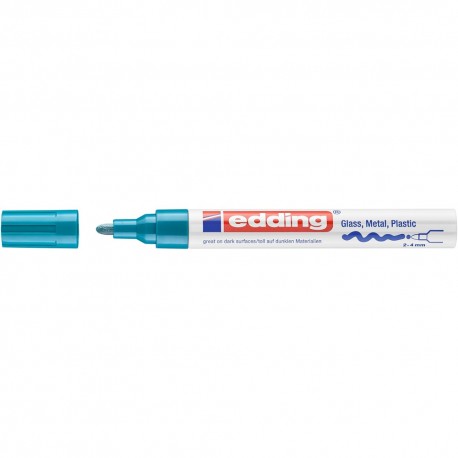 Marker permanent Edding 750, cu vopsea, corp metalic, varf rotund, 2-4 mm, bleu