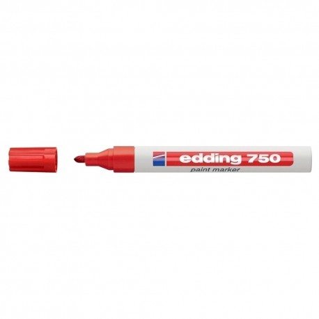 Marker permanent Edding 750, cu vopsea, corp metalic, varf rotund, 2-2-4 mm, rosu