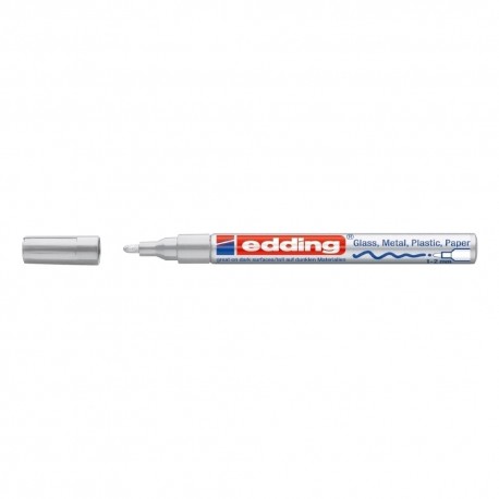 Marker permanent Edding 751 cu vopsea, corp metalic, varf rotund, 1-2 mm, argintiu