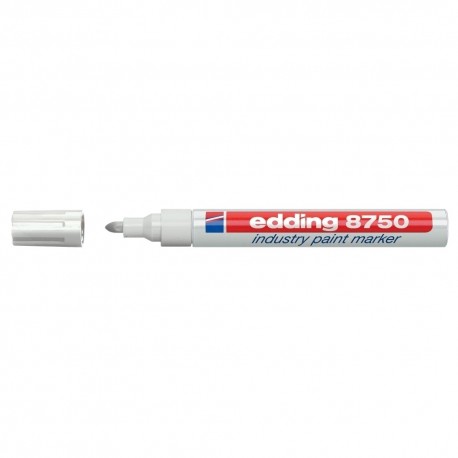 Marker permanent Edding 8750, cu vopsea, corp aluminiu, varf rotund, 2-4 mm, alb