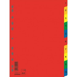 Index plastic color, numeric 1-10, extra wide, A4+, 120 microni, DONAU