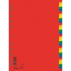 Index plastic color, numeric 1-31, extra wide, A4+, 120 microni, DONAU