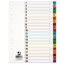 Index carton alb Mylar numeric 1-20, margine PP color, A4, 170g/mp, Q-Connect