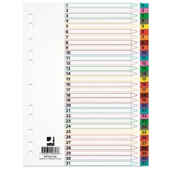 Index carton alb Mylar numeric 1-31, margine PP color, A4, 170g/mp, Q-Connect