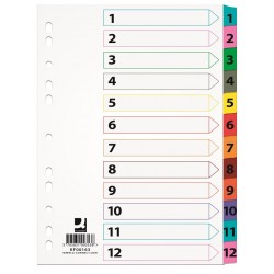 Index carton alb Mylar numeric 1-12, margine PP color, A4, 170g/mp, Q-Connect