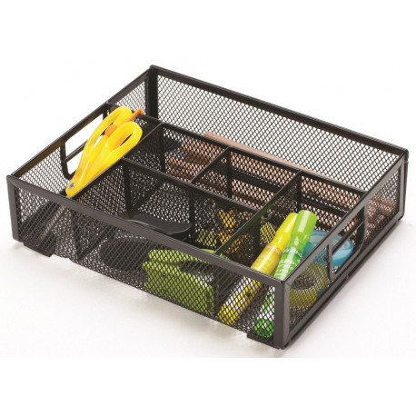 Organizer metalic Mesh, de birou, 6 compartimente, Q-Connect - negru