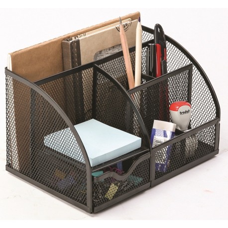 Organizer metalic Mesh, de birou, 7 compartimente, Q-Connect - negru