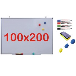 Pachet Tabla alba magnetica, 100x200 cm Premium + accesorii: markere, burete, magneti (7 ani Garantie)