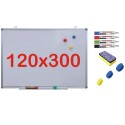Pachet Tabla alba magnetica, 120x300 cm Premium + accesorii: markere, burete, magneti (7 ani Garantie)