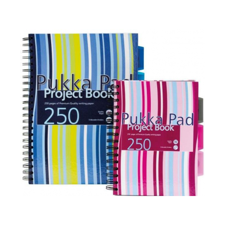 Project Book A4, 125 file 80g/mp, cu spirala dubla, coperti carton rigid, PUKKA Stripes - dictando