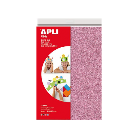 Coli Apli de spuma eva cu sclipici, grosime 2 mm, 4 coli/set, patru culori: roz, argintiu, albastru,