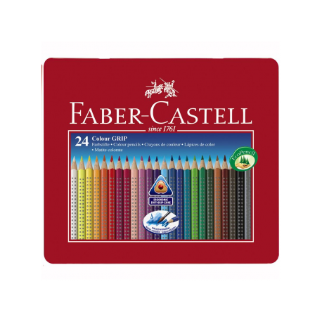 Creioane Colorate 24 culori cutie metal Grip 2001 Faber-Castell
