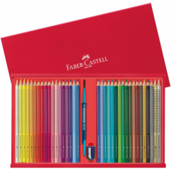 Creioane Colorate 36 culori + Pensula + Ascutitoare cutie lemn Grip 2001 Faber-Castell