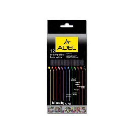 Creioane Colorate Lemn Negru 12 culori Adel