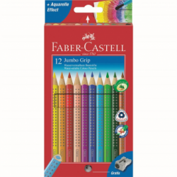 Creioane Colorate 12 culori + Ascutitoare Jumbo Grip Faber-Castell