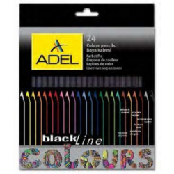 Creioane Colorate Lemn Negru 24 culori Adel