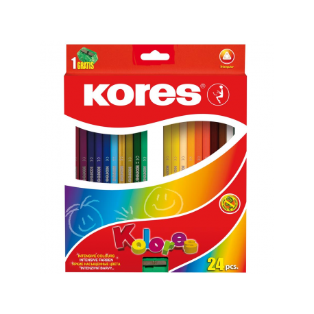 Creioane Colorate 24 Culori cu Ascutitoare Triunghiulare Kores