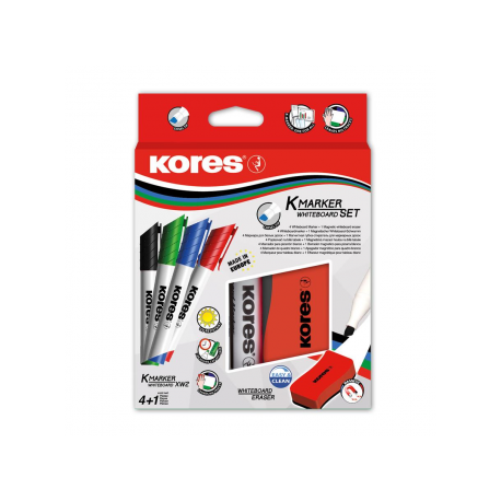 Marker Whiteboard 4/set 3mm cu Burete Margnetic Kores