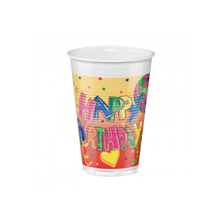 PAHARE PLASTIC 0,2L SET12 HAPPY BIRTHDAY