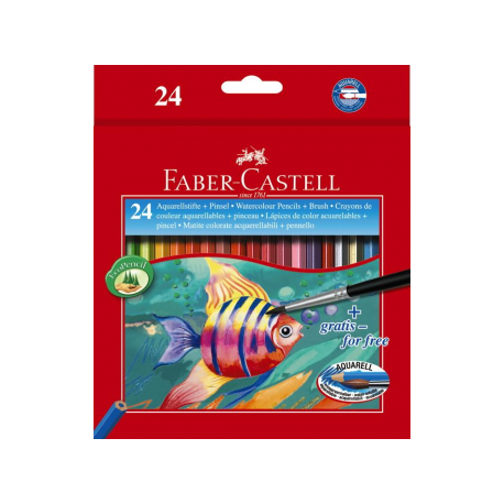 Creioane Colorate Acuarela 24 buc + Pensula Faber-Castell