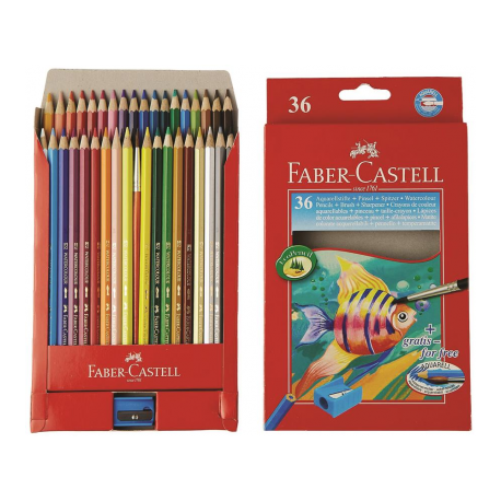 Creioane Colorate Acuarela 36 buc + Pensula Faber-Castell